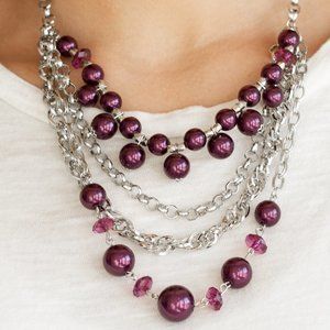 NWT Rockin' Rockette Purple and silver necklace with fishhook back earrings